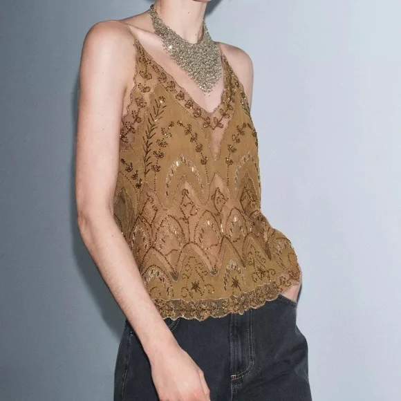 ZARA BEADED EMBROIDERED TOP ZW COLLECTION LIMITED EDITION - Picture 4 of 15